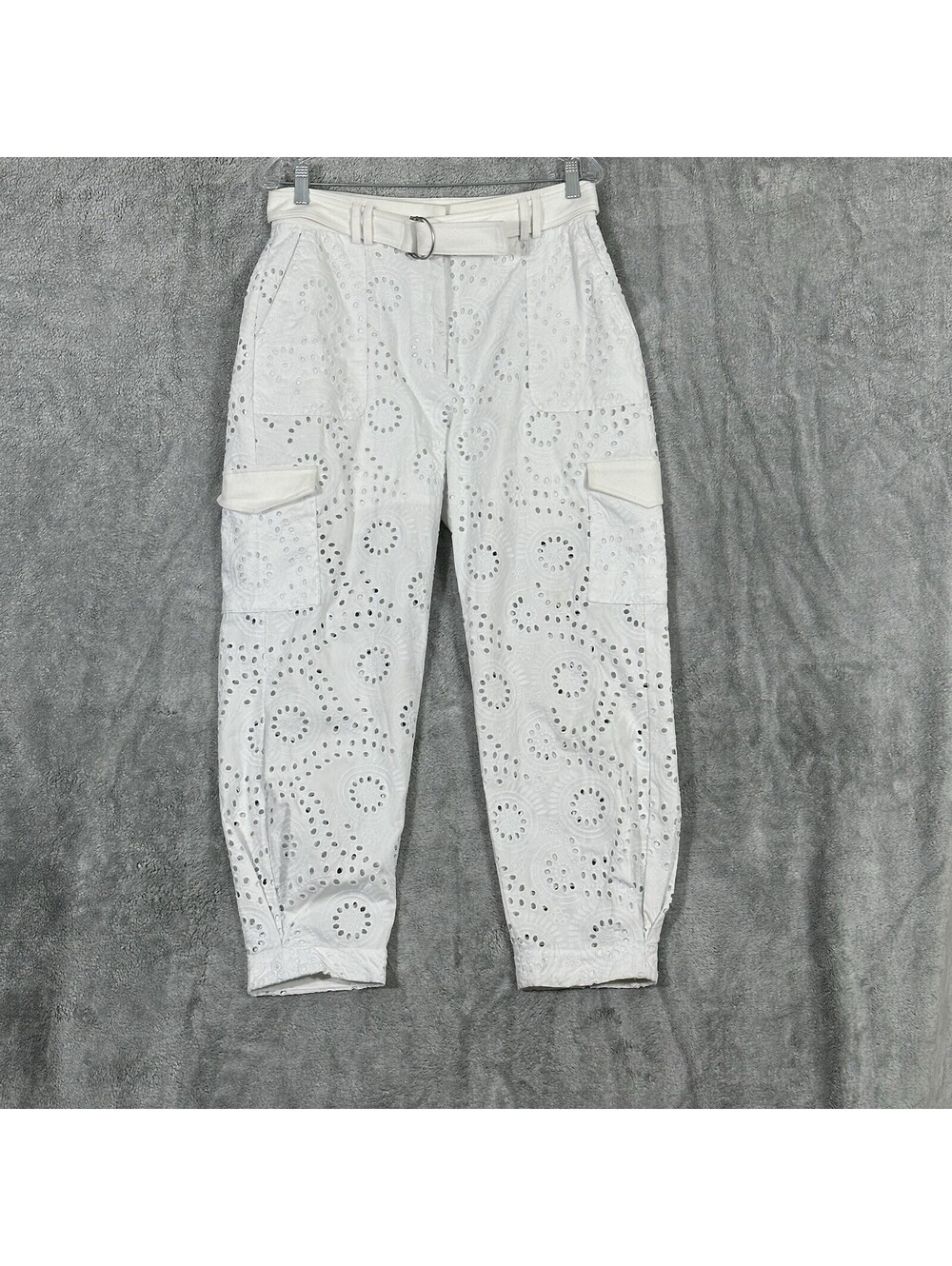 Express Women’s 8R Eyelet Embroidered Cargo Jogger Pants High Waist Belted